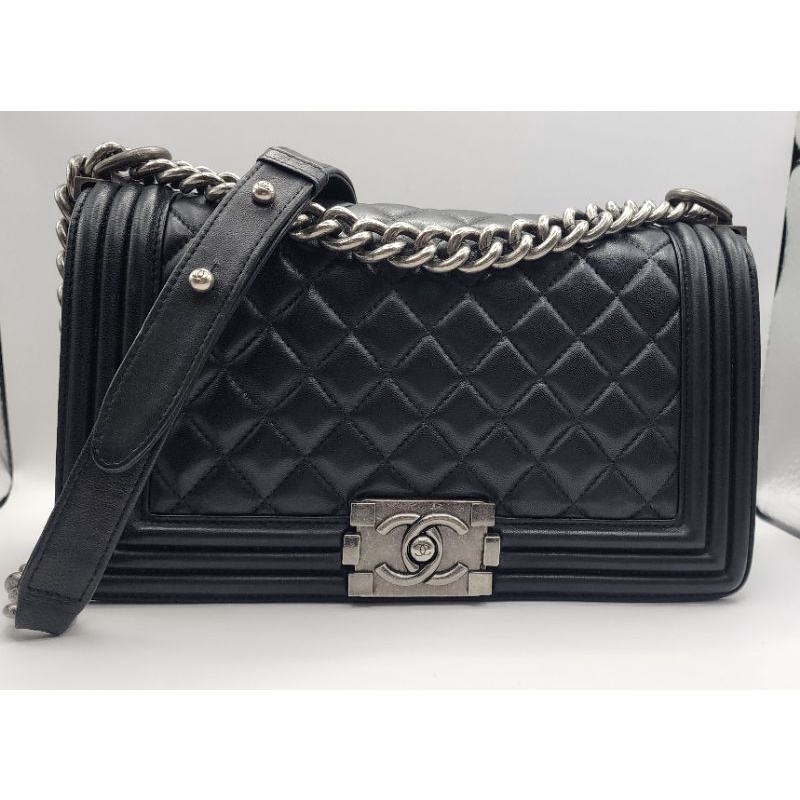 🔥 กระเป๋า วินเทจ หนังแท้ สไตล์ Chanel Boy 10 Lambskin Black  Used Bag กระเป๋าทรง ชาแนล บอย รุ่นยอดฮิต