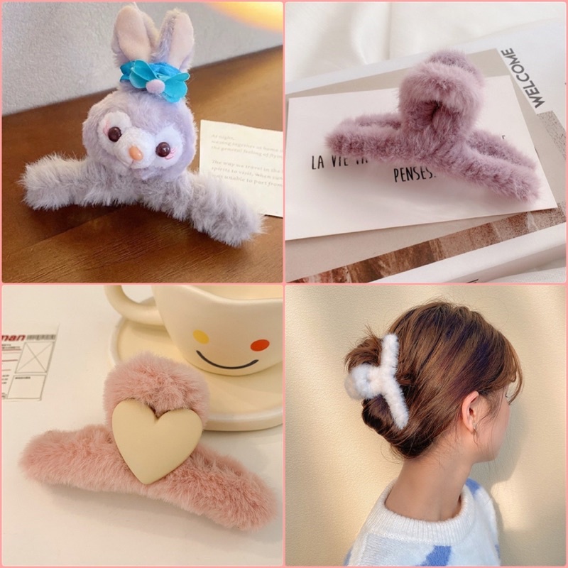 Ins Stellalou Furry Hair Claw Soft Flurry Hair Clip การ์ตูนน่ารักอุปกรณ์เสริม韩版毛绒夹发夹爱鱼夹