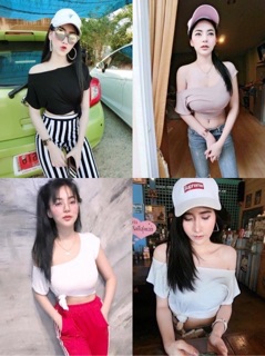 SEXY LADY💋เสื้อครอปปาดไหล่ ผูกเอว💋