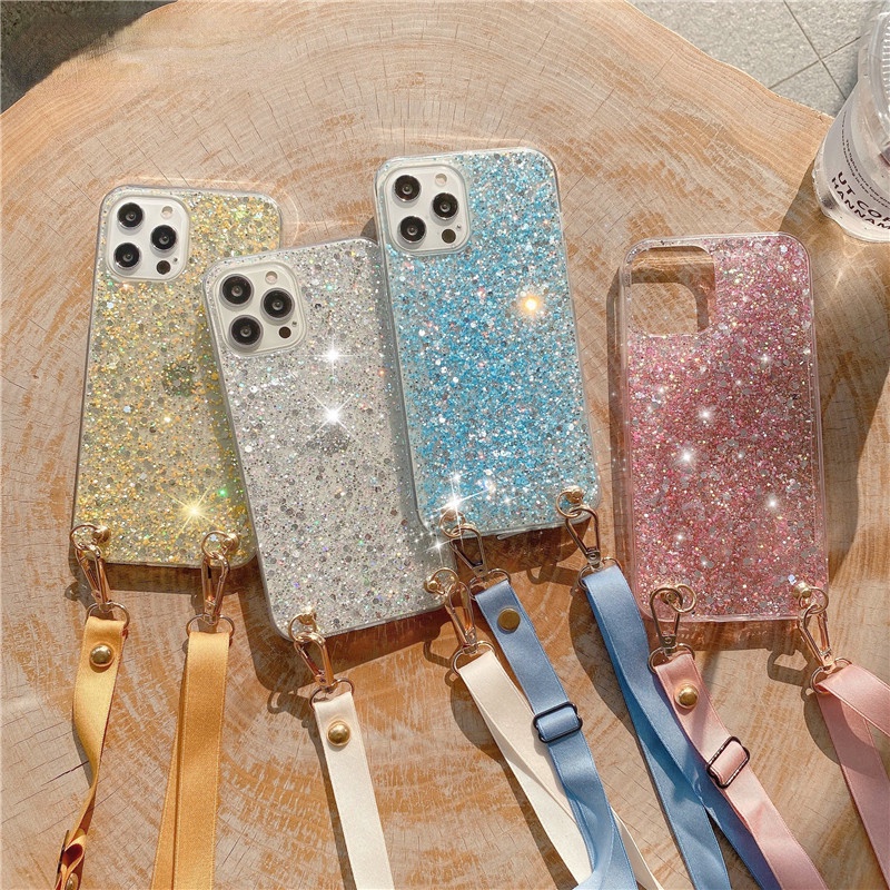 สร้อยคอCrossbody Lanyard Glitter Blingโปร่งใสนุ่มสําหรับVivo Y20 Y20S Y12 Y12A Y20SG Y30G Y20T Y20i 