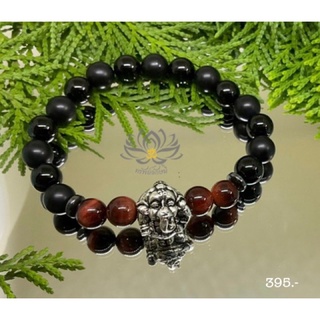 พระพิฆเนศ +  Red Tiger Eye (ขนาด 8 มิลลิเมตร): นำโชคเรื่องหน้าที่การงาน เลื่อนขั้นเลื่อนเงินเดือน ปกป้องคุ้มครอง