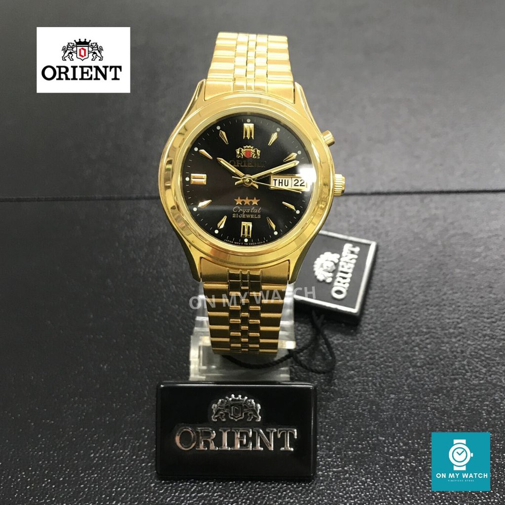 นาฬิกาข้อมือ Orient 3 Star รุ่น FEM0301PB9 สายทอง หน้าดำ