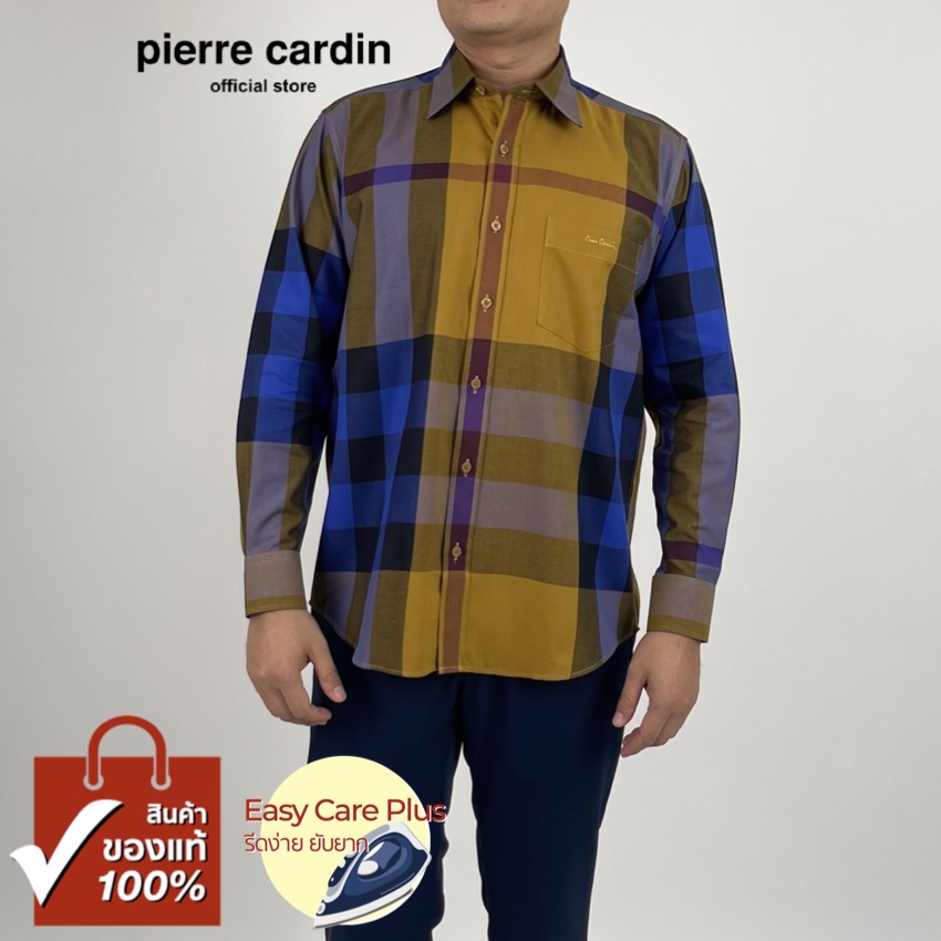 Pierre Cardin เสื้อเชิ้ตแขนยาว Easy Care Plus รีดง่ายยับยาก Basic Fit รุ่นมีกระเป๋า ผ้า Cotton 100% [RCC9749-MT]