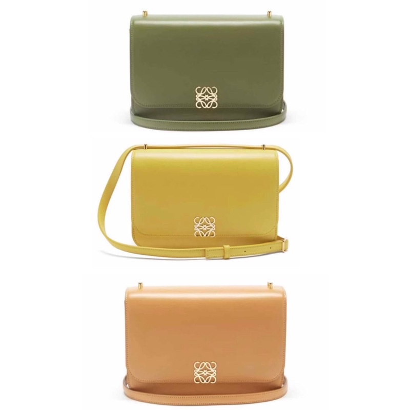 ASCE｜Loewe Goya Logo Lemon Yellow/Sunset Orange/Matcha Green Leather Cross Shoulder Envelope Bag กระเป๋าสะพาย