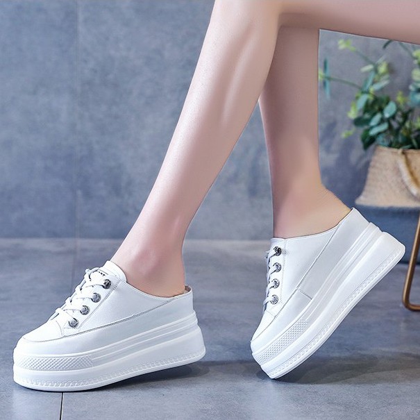 (IL215)ผ้าใบเปิดส้น สูง8cm/3.2นิ้ว (ขาว,ดำ) Sz.34-39 **❥𝓟𝓻𝓮-𝓞𝓻𝓭𝓮𝓻