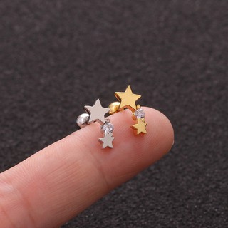 จิวหูเกาหลี **ลายดาว 2 ดวง** ก้าน 1.2mm(ราคา 1 ข้าง)