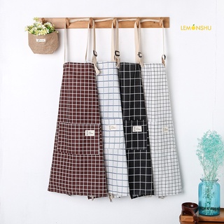 lemonshu Adjustable Sleeveless Grid Cotton Linen Restaurant Kitchen Baking Cooking Apron