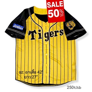 🔥โปร ลด70% รอบอก 42_43”เหลือเพียง199฿ เสื้อเบสบอล ทีมtigersสีเหลืองลายทางดำงานแท้ญี่ปุ่น ผ้าใส่สบาย