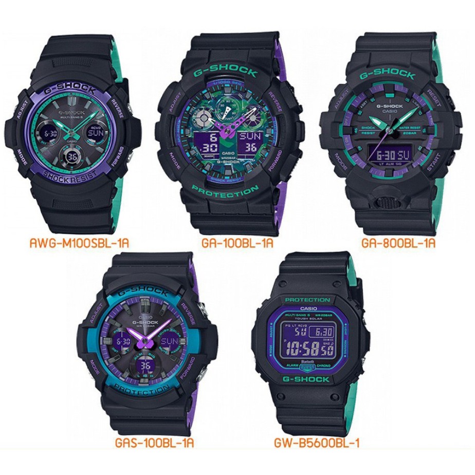 CASIO G-SHOCK BLUE PURPLE COLEECTION(AWG-M100SBL,GA-100BL,GA-800BL,GAS-100BL,GW-B5600BL)