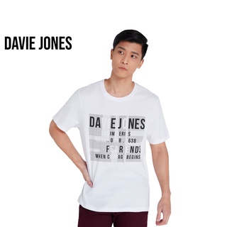 💙DRG💙DAVIE JONES เสื้อยืดพิมพ์ลาย สีขาว ทรง Regular Fit Graphic Print T-Shirt in white TB0210WH