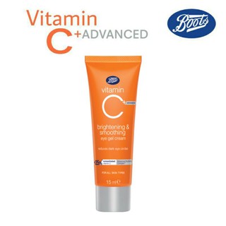 Boots Vitamin C Advance Eye Gel วิตามินซี แอดวานซ์ ไบร์ทเทนนิ่ง แอนด์สมูทติ้ง อาย เจล ครีม ขนาด 15 มล