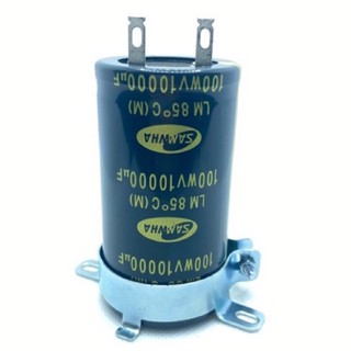 Capacitor ค่า 10000uF/100V. ขาแบน พร้อมเข็มขัด ยี่ห้อ Samwha ของแท้