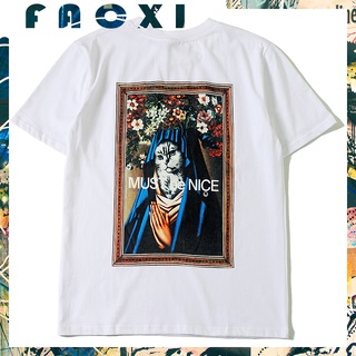 เสื้อยืดผ้าฝ้ายพิมพ์ลายขายดี【FACXI】เสื้อยืดแขนสั้น ผ้าฝ้าย พิมพ์ลายแมว พลัสไซซ์ สไตล์ฮิปฮอป สําหรับคู่รัก