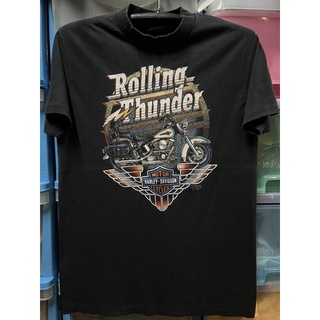 เสื้อยืดผ้าฝ้ายพิมพ์ลายขายดี เสื้อยืดHarleyDavidson3Demblem1991RollingThunder