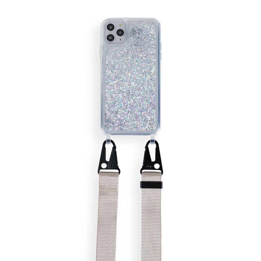 เคสกากเพชรมีสายสะพาย  ถอดสายได้ สีเงิน IP 11 IP 11 Pro ip11 Pro Max