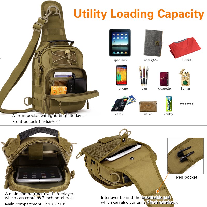 IDOGEAR ยุทธวิธีสลิงกระเป๋าแพ็คเล็ก EDC อันดับโจมตีช่วงเป้กองทัพทหารไหล่ Daypacks เป้สะพายหลังกลางแจ้ง BG3505