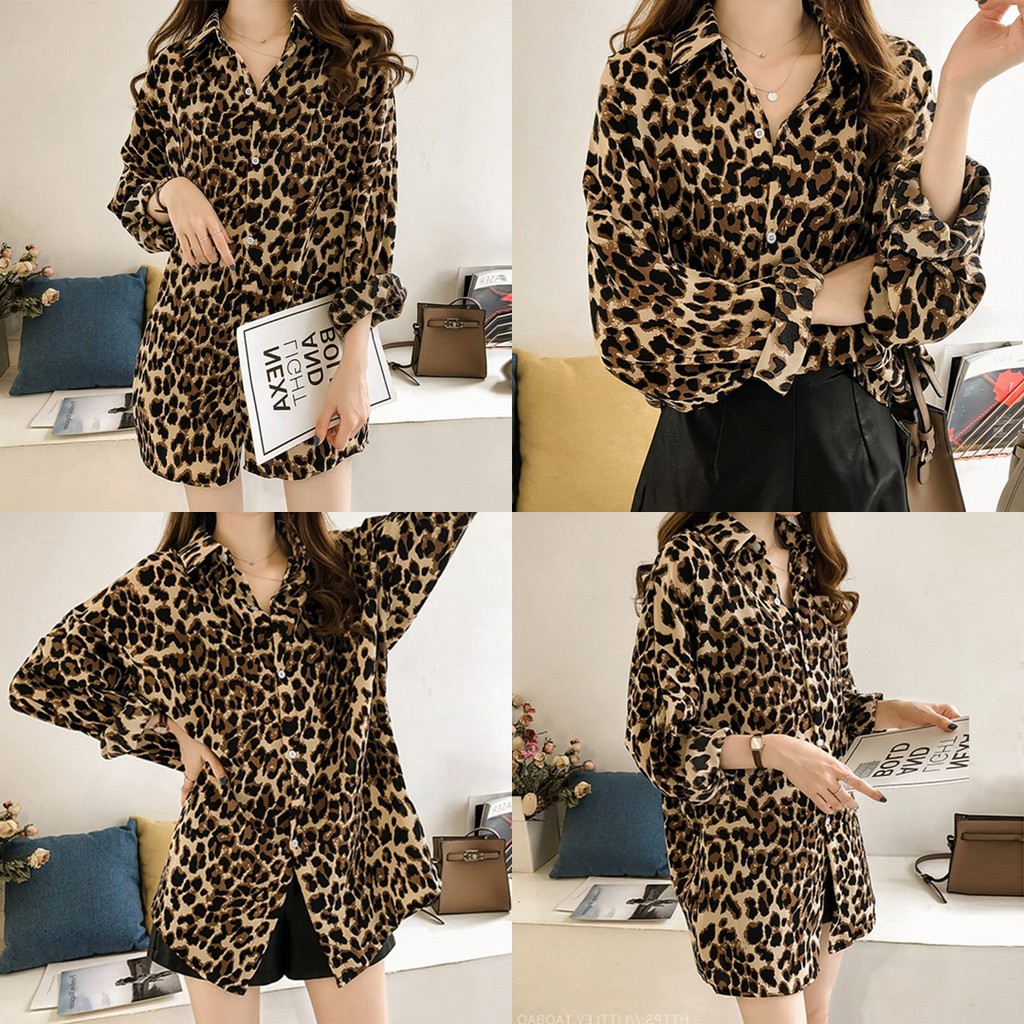 ราคาถูกที่สุด เสื้อเชิ้ตคอปกโอเวอร์ไซส์ มีกระดุมหน้า ลายเสือดาวแซ่บๆ แต่งได้หลายลุคสวยๆ