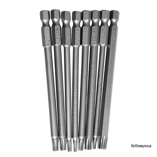 folღ 8Pcs/Set T8-T40 100mm Magnetic Torx Screwdriver Bits 1/4" Hex Shank