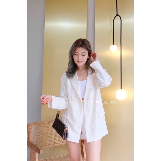 ชุดเซ็ตสูทขาสั้น มาพร้อมเข็มขัด สไตล์working women