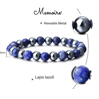 กำไลข้อมือหินแท้ Lapis lazuli ติดแร่ไพไรต์ ไม่ใช่หินย้อมสี Hematite