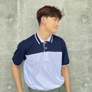 POLOLAND เสื้อโปโลชายทรงตรง รุ่นทูโทน - สีกรม-ขาว จะใส่เที่ยวใส่ทำงานก็เท่