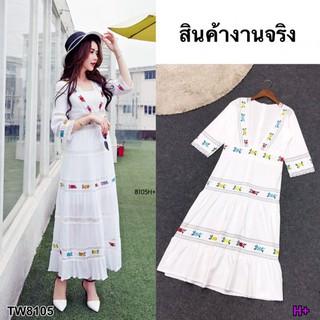 👗Pfashion [ส่งไว!!🚛] P8105  แม็กซี่เดรสพิมพ์ดอกแต่งลูกไม้  floral print maxi dress with lace