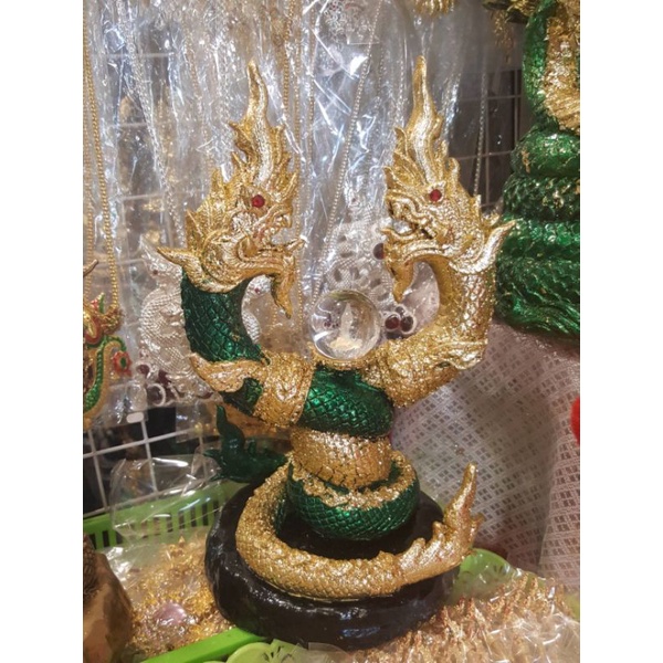 นาคเกี้ยวปิดทองคำแปลวนาคเกี่ยวทรัพย์พร้อมลูกแก้วแท้สีไม่ลอกวัตถุมงคลคำชะโนด