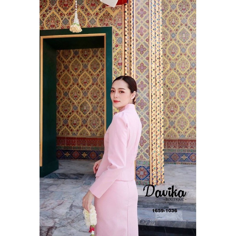 ขุดไทยจิตลดา Set เสื้อ+กระโปรง ชุดออกงาน ชุดสีชมพู Davika #6