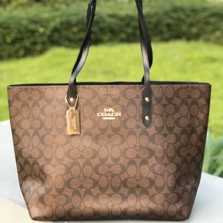 Coach tote TOWN TOTE IN SIGNATURE CANVAS (COACH F76636) BROWN/BLACK/IMITATION GOLD