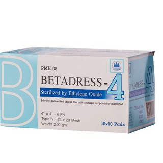 ผ้าก๊อสแผ่นฆ่าเชื้อ BETADRESS 4"X4" 10S  ยกกล่อง