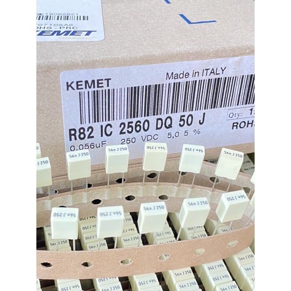 0.056UF 250V 56nF 250V Cโพลีขา5มิล made in Italy (แพ็ค10ตัว) เกรดอย่างดี สีเหลืองซีด คาปาซิเตอร์โพลีเอสเตอร์ Cโพลี 5มิล