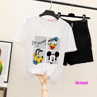 Disney เสื้อยืดคอกลม แขนสั้น พิมพ์ลายดิสนีย์ ทรงหลวม โอเวอร์ไซซ์ แฟชั่นฤดูร้อน สไตล์เกาหลี สําหรับผู้หญิง และนักเรียน