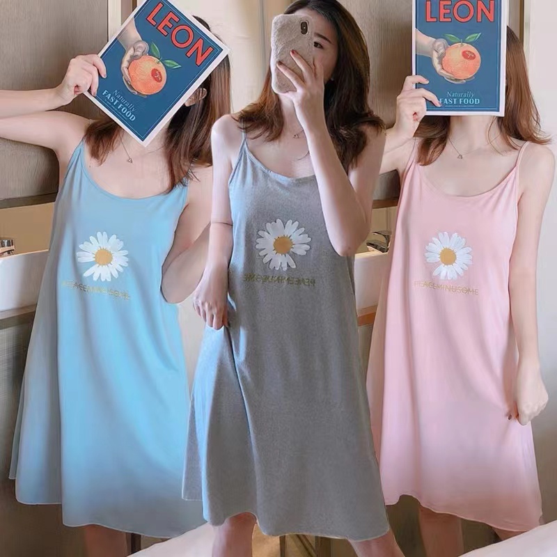 146-148 SBT ชุดนอนกระโปรงสายเดี่ยวผ้าคอตตอน ปรับสายไม่ได้ ผ้านิ่ม สกรีนภาพสวยๆ สินค้ามีไซส์ M - 2XL 