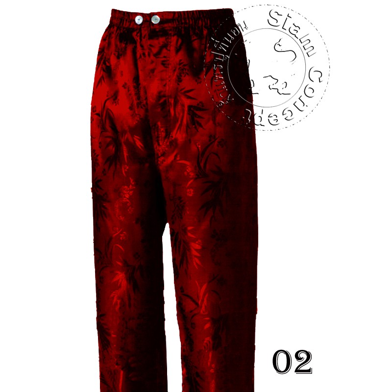 กางเกงผ้าแพร(ชาย)ขายาว รุ่น เอวยาง (JK02 สี Wine Red)