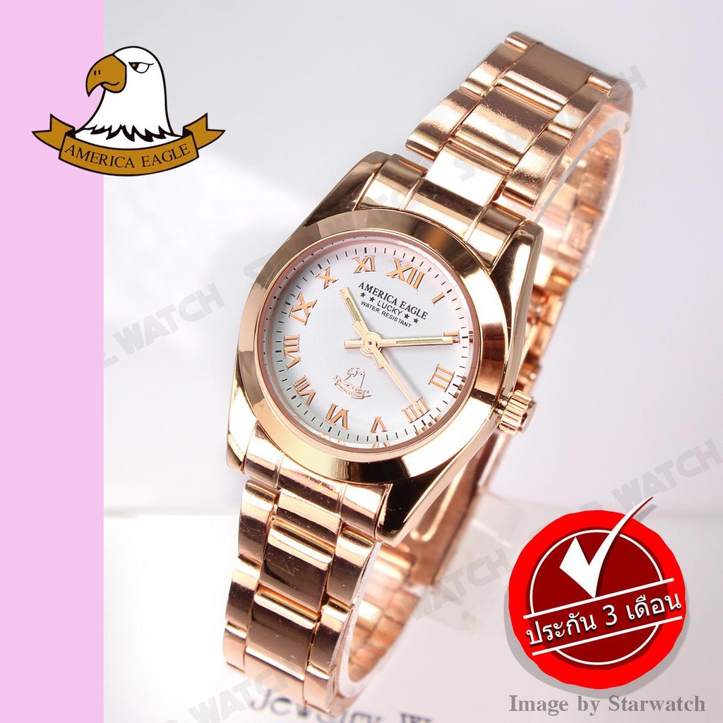 AMERICA EAGLE นาฬิกาข้อมือผู้หญิง สายสแตนเลส รุ่น AE070L - PinkGold/White