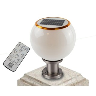 Solar Lamp โคมไฟหัวเสาโซล่าเซลล์ ทรงกลม 20 CM เเสงขาว โคมไฟพลังงานเเเสงอาทิตย์ ขาเหล็ก