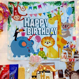 ป้ายผ้า ฉากหลังงานวันเกิด Happy birthday ขนาด150x130 cm มาพร้อมอุปกรณ์แขวน