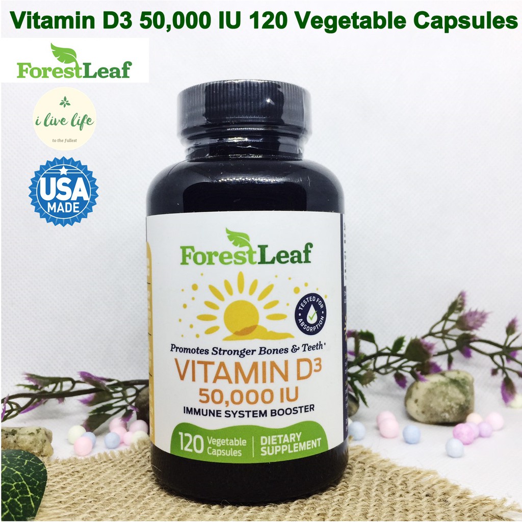 วิตามินดี 3 Vitamin D3 : 50,000 IU Weekly Supplement 120 Vegetable Capsules - ForestLeaf วิตามินดี VitaminD-3