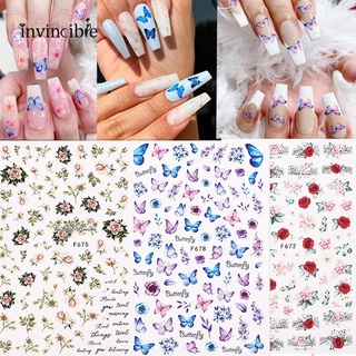 1 Pcs 3D Butterfly Sequins Nail Stickers/ Watercolor Blue Flower Nail Art Decoration