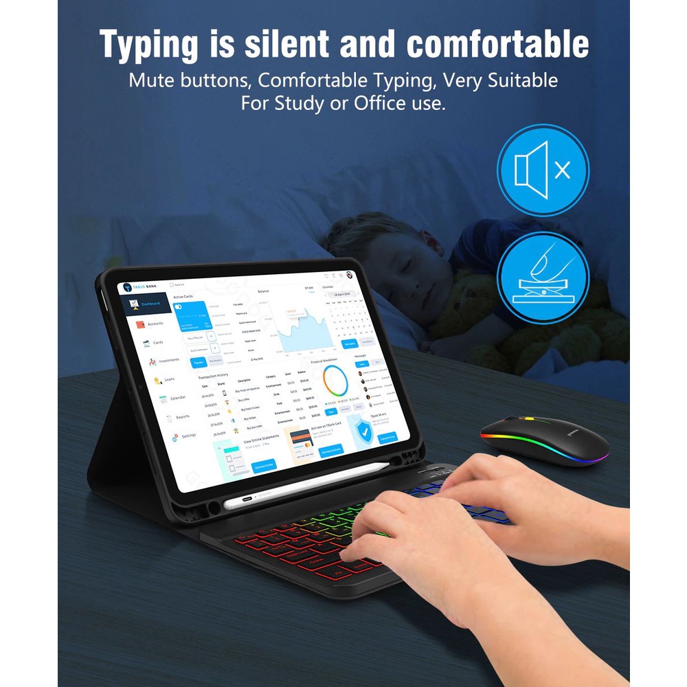 GOOJODOQ เคสแท็บเล็ต & ชุดคีย์บอร์ดและเมาส์ Bluetooth, เคสสำหรับ ipad Air 4, ipad 7/8/9 Gen 10.2, 2021 (สามชิ้น) - รูปที่ 6