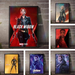 โปสเตอร์ภาพวาดผ้าใบ Marvel TV Widow Scarlett Johansson สีดํา สําหรับตกแต่งบ้าน