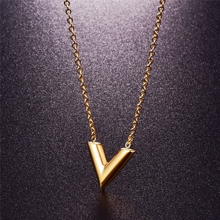 เครื่องประดับ สร้อยคอโซ่ จี้รูปตัว V สีทอง แฟชั่นสําหรับผู้หญิง