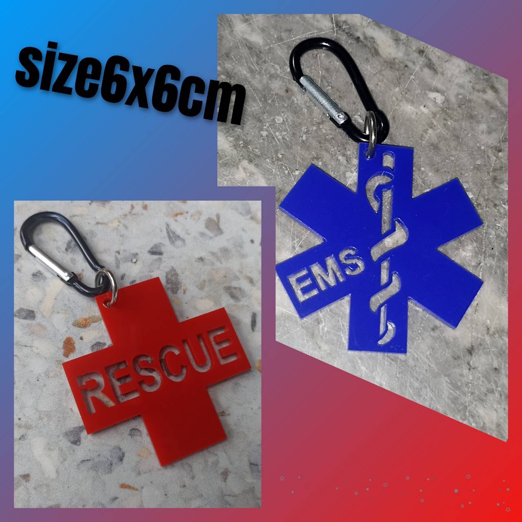 พวงกุญแจ ห้อยกระเป๋า อื่นๆพวงกุณแจรถ EMS EMT RESCUE กู้ชีพ ฉุกเฉิน งาน LAZER CUT อะคริลิคหน่า3มิล