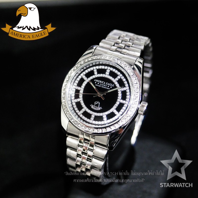 AMERICA EAGLE นาฬิกาข้อมือผู้หญิง สายสแตนเลส รุ่น AE085G - SILVER/BLACK