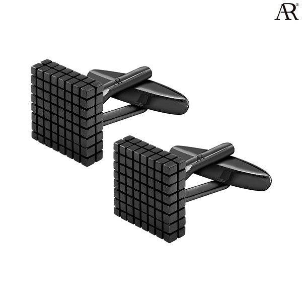 ANGELINO RUFOLO Cufflink(คัฟลิงค์) ดีไซน์ Black Square กระดุมข้อมือคัฟลิ้งโรเดียมคุณภาพเยี่ยม สีดำ