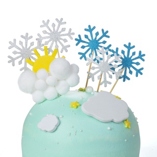 10 ชิ้น Snowflake Cake Topper เค้กตกแต่งเค้กแทรกสำหรับตกแต่งคริสต์มาสสีฟ้า / เงิน / ทอง / ม่วง / Rose