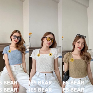 🥨cookies​ bear เสื้อครอปคอเหลี่ยมผ้าลายริ้ว 🔥new🔥