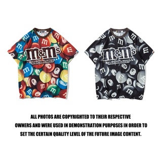 ขายดี เสื้อยืดแขนสั้น ผ้าฝ้าย 100% พิมพ์ลายสายรุ้ง BAPE x M &amp; Ms สําหรับผู้ชาย และผู้หญิง