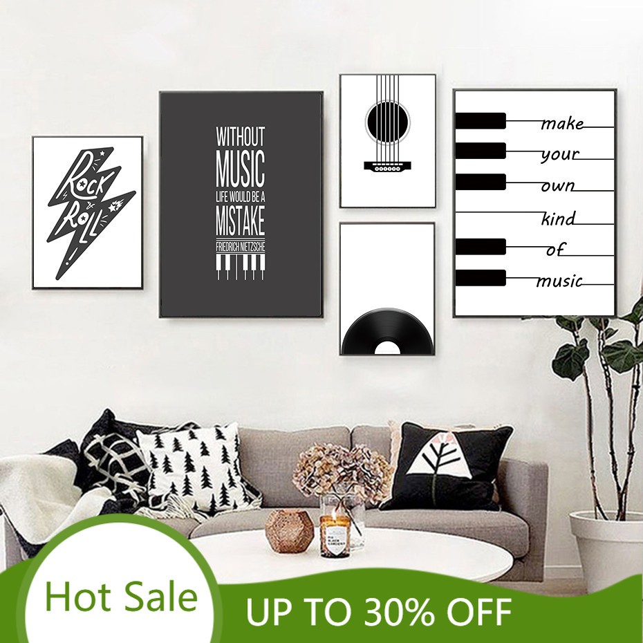 Black And White Canvas Painting Nordic Piano Keyboard Poster Abstract Sheet Music Text Prints Wall Picture Posters Room Shopee Thailand