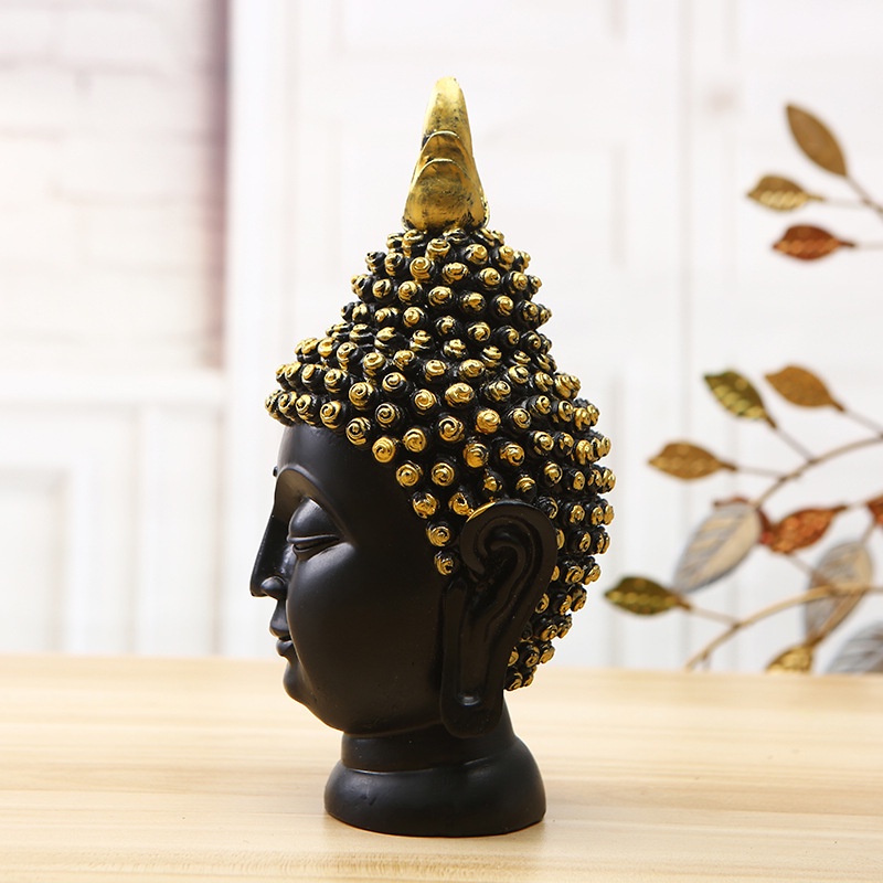♝Creative Resin Black Buddha Head Indian Meditation Buddha Statue Home Garden Decoration Living Room Feng Shui Sculpture